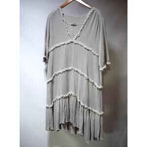 Meo Mei Made in Italy Gray Cotton Linen Tiered Fringe Midi Dress